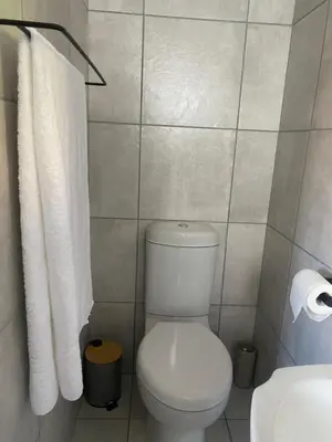 a bathroom with a white toilet and a sink at The Perfect Spot in Welgelegen