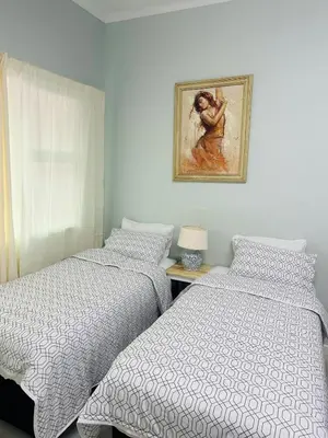a bedroom with two beds and a painting on the wall at AAA Luxury Homes in Cape Town