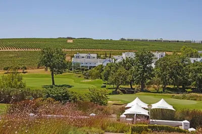 an aerial view of the golf course at a estate at Winelands Golf Lodges 34 at De Zalze in Cape Town