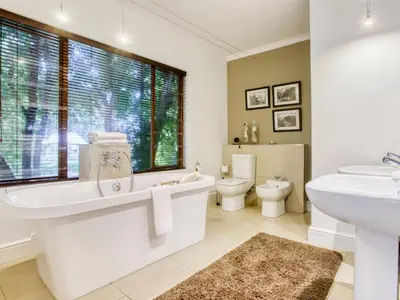 a bathroom with a tub and a sink and a toilet at The Residence Boutique Hotel in Grabouw