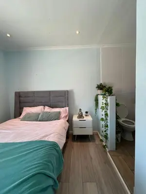 a bedroom with a bed and a toilet in it at Western Cape in Cape Town