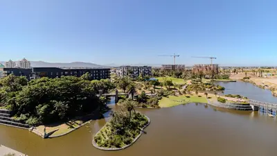 an aerial view of a city with a river at Bridgewater Serenity Collection 708 in Cape Town