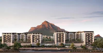 a rendering of a building with a mountain in the background at Riverlands, Observatory, Luxury 1 Bed with views in Cape Town