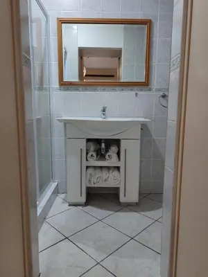 a bathroom with a sink and a mirror at The Palm's on Pastorie in Pniel
