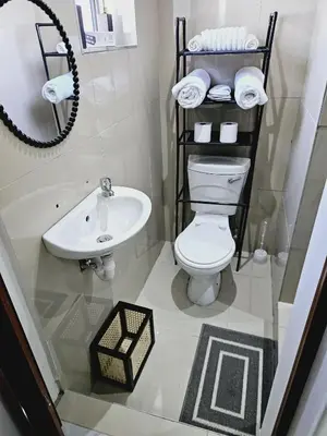a bathroom with a white toilet and a sink at Evernice Guest House in Cape Town