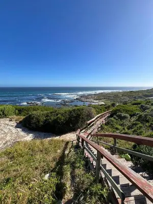 a wooden boardwalk leading down to the ocean at Vermont Hermanus Flatlet in Hermanus