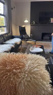 a living room with a couch and a furry rug at 4 Molteno in Hermanus