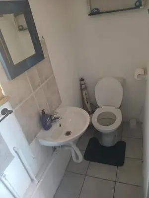 a white bathroom with a toilet and a sink at Braai and chill getaway in Goodwood