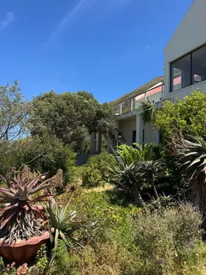 a garden in front of a building with plants at Sea and Vlei on Disa in Bettyʼs Bay