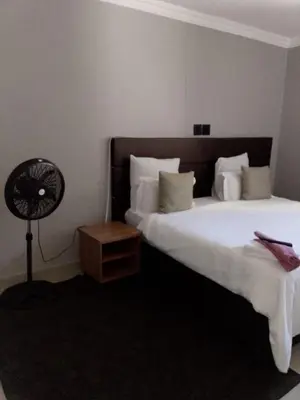 a bedroom with a large bed and a fan at Edion Royal Guesthouse in Cape Town