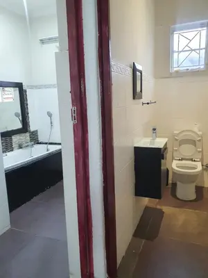 a bathroom with a toilet and a sink and a tub at Ludinz Accomodation Self Catering in Avondale