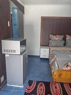 a bedroom with a bed and a dresser and a television at One Bed Room Apartment 1A in Cape Town