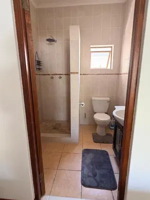 a bathroom with a shower with a toilet and a sink at Le Grec Wine Tram Apartment #2 in Franschhoek