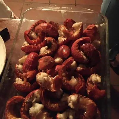 a glass dish filled with pepperoni and cauliflower at Sea front holiday home in Bettyʼs Bay