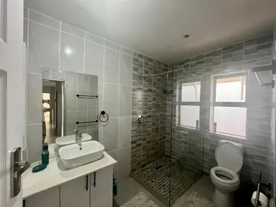 a bathroom with a sink and a toilet at Paarl View House in Paarl
