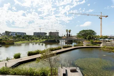 a view of a river with a crane at Bridgewater One 206 in Cape Town
