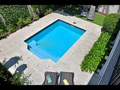 an overhead view of a swimming pool on a patio at 10 Villefranche in Franschhoek