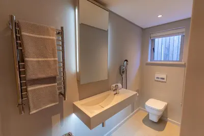 a bathroom with a sink and a toilet at Pringle Bay Villa in Pringle Bay