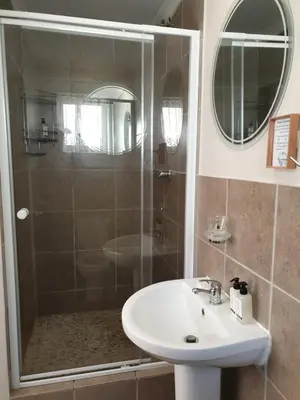 a bathroom with a shower and a sink and a shower at Dilisca Guesthouse in Durbanville