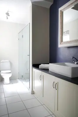 a bathroom with a sink and a toilet and a mirror at Laurel Cottage in Franschhoek