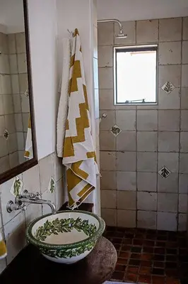 a bathroom with a sink and a shower at Maleki in Windmeul