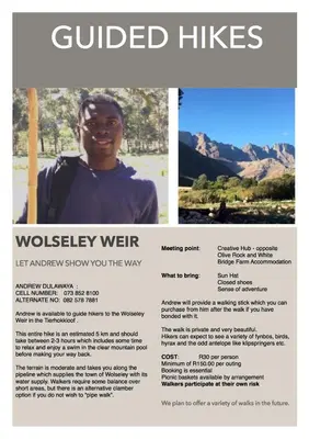 a screenshot of a flyer for a guided hikes website at White Bridge Farm Accommodation in Wolseley