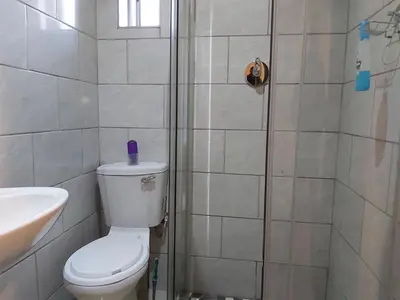 a bathroom with a toilet and a shower and a sink at Hirondelle @ 45 Old Paarl in Bellville