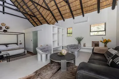 a living room with a couch and a bed at Africa Lodge in Somerset West