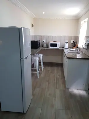 a kitchen with a refrigerator and a counter top at Arcangeli Wines in Botrivier