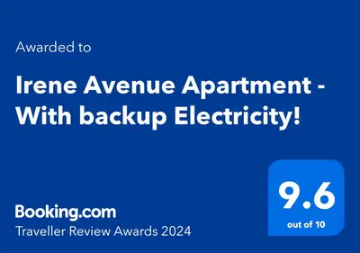 a blue sign with the words licence appliance appointment with backup electricity at Irene Avenue Apartment with sea views in Somerset West