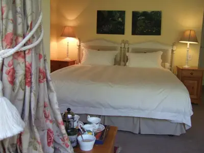 a bedroom with a large white bed and two lamps at High Hopes in Greyton