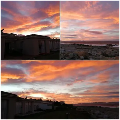 three different views of a sunset at House 10-on-Sea in Hermanus