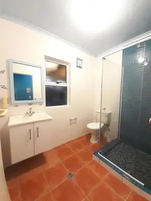 a bathroom with a shower and a sink and a toilet at Elements Cape Town in Table View