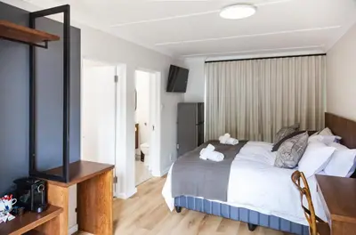 a hotel room with a bed and a television at Skinkikofi Guest House in Paarl