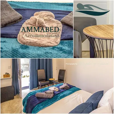 a collage of pictures of a hotel room with a bed and a table at Ammabed Accommodation in Caledon
