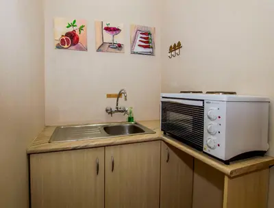 a kitchen with a sink and a microwave at Ladera - Vista Self-catering Guesthouse in Paarl