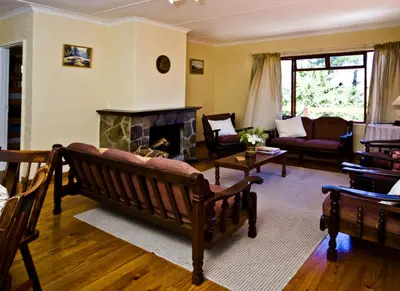 a living room with a couch and a fireplace at The Volmoed Trust in Hermanus