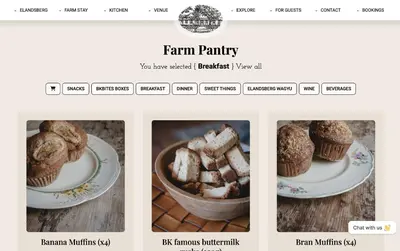 a page of the farm party website with a plate of muffins at Heron House at Bartholomeus Klip in Hermon