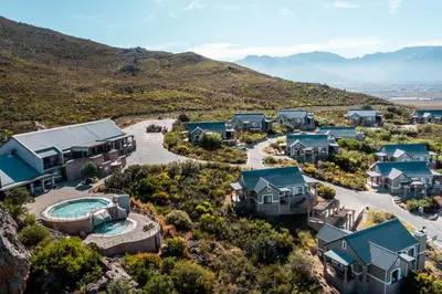 an aerial view of a resort with a mountain at ATKV Goudini Spa in Rawsonville
