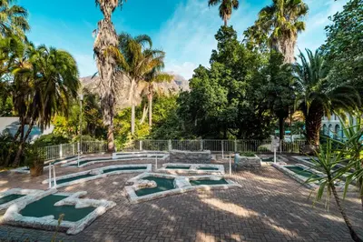 a park with palm trees and a patio at ATKV Goudini Spa in Rawsonville