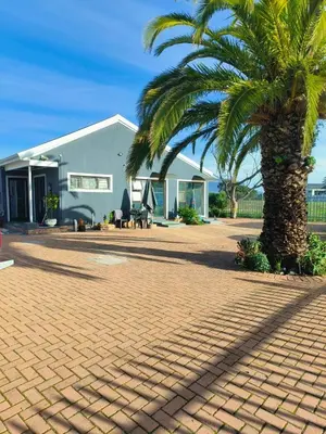 a house with a palm tree and a brick driveway at Sir James Self Catering in Cape Town