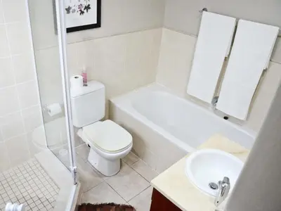 a white bathroom with a toilet and a sink at Church Street Luxury Apartments in Stellenbosch