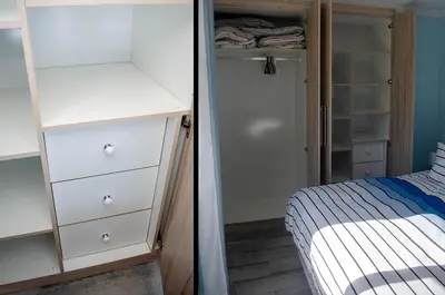 a bedroom with a bed and a white closet at Birds Holiday Accommodation 2 in Cape Town