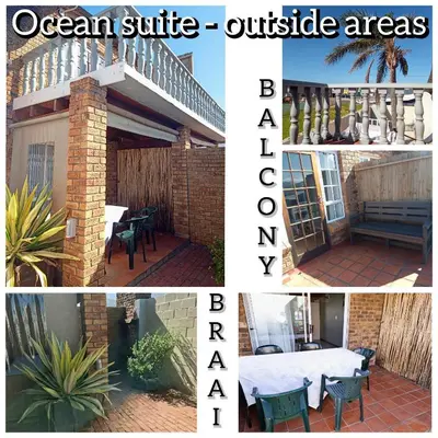 a collage of pictures of an open patio with a table and chairs at Mond Kleine Guest House in Kleinmond