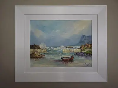 a painting of a beach with a boat at On The Beach At Strand in Strand