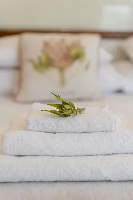 a stack of towels with a flower on top of them at Fynbosrust in Wolseley