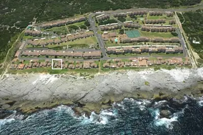 an aerial view of a resort near the ocean at Hermanus Beach Club - St Tides House 19 in Hermanus