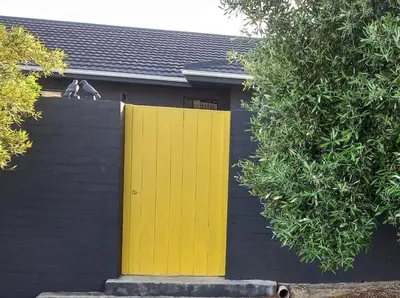 two cats sitting on top of a yellow door at Yellow Door Hermanus in Hermanus