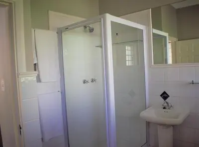 a bathroom with a shower and a sink at Mafunyani Cottage in Franschhoek