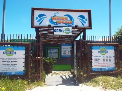 a water world sign in front of a gate at Palmsbeach 3 in Strand